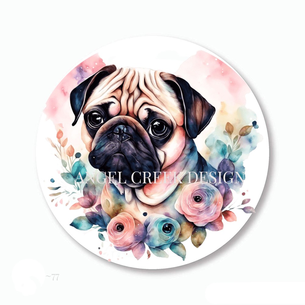 Stunning Pug Dog in Summer Flowers Stickers Envelope Seals Floral Pug Favors