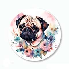 Stunning Pug Dog in Summer Flowers Stickers Envelope Seals Floral Pug Favors