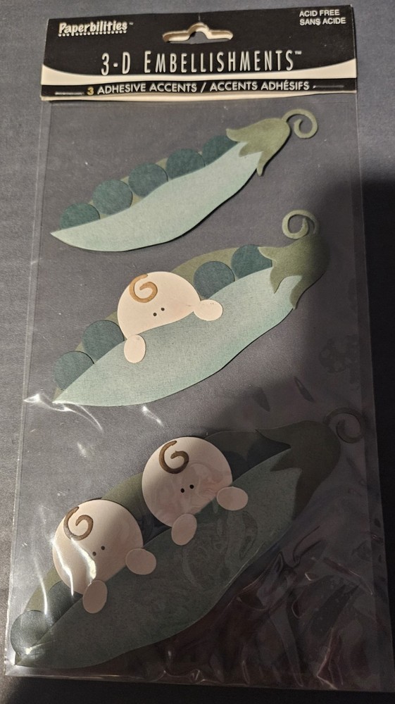 Paperbilities 3-D Dimensional Adhesive Peas in Pod 3 pcs Scrapbooking