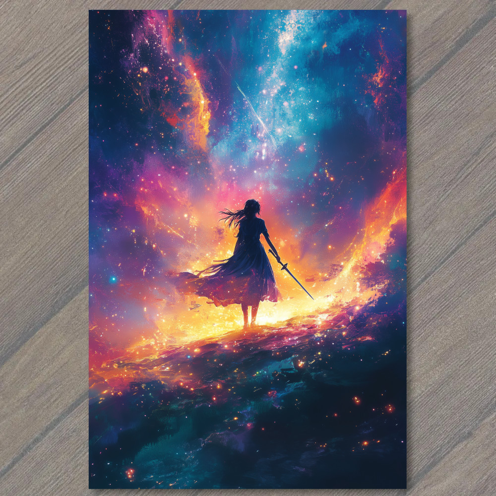 STICKER Space Warrior Girl Cosmic Galaxy Sword Nebula Starscape Glow Empower