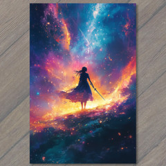 STICKER Space Warrior Girl Cosmic Galaxy Sword Nebula Starscape Glow Empower