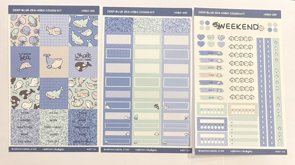 Hubman and Chubgirl Deep Blue Sea Hobonichi Cousin Kit Set of 3 Sheets NEW