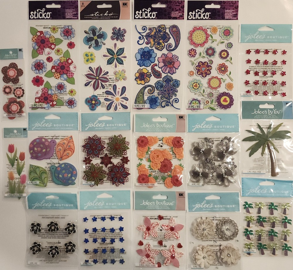 Lot Of 17 JOLEE’S BOUTIQUE Sticko Dimensional Scrapbook Stickers FLOWERS PLANTS