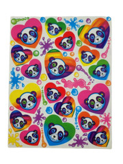 Vintage Lisa Frank Sticker Sheet Panda Bear Rainbow Hearts S162 1990s 4.5×6″