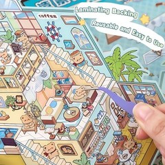4 Sets Big DIY 3D Sticker Scene Isometric Miniature Room Stickers Book for Kids