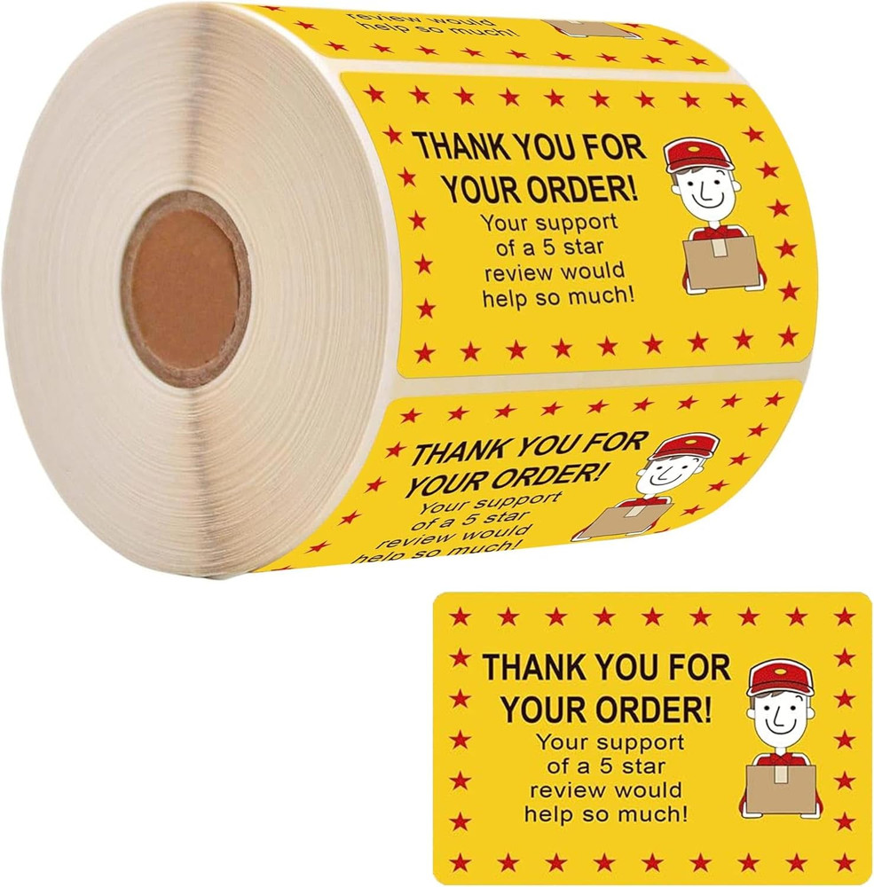 250 Pcs Star Review Delivery Labels Thank You for Your Order Stickers 2 X 3 Inch