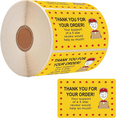 250 Pcs Star Review Delivery Labels Thank You for Your Order Stickers 2 X 3 Inch