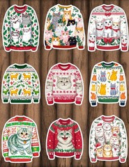 Ugly Cat Christmas Sweater Cut Vinyl Stickers Scrapbooking Laptop Waterbottle