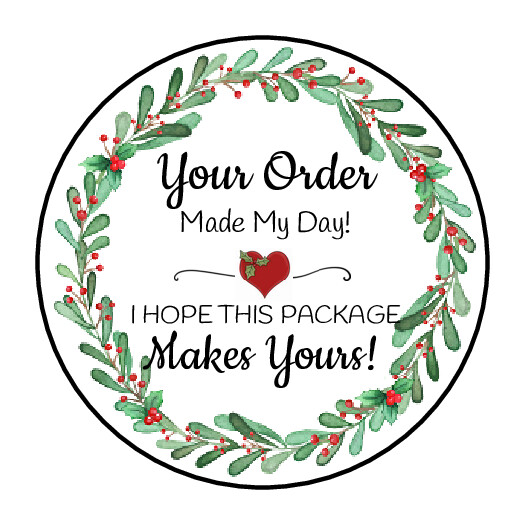 30 1.5″ CHRISTMAS WREATH THANK YOU ORDER ENVELOPE SEALS LABELS STICKERS