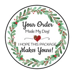 30 1.5″ CHRISTMAS WREATH THANK YOU ORDER ENVELOPE SEALS LABELS STICKERS