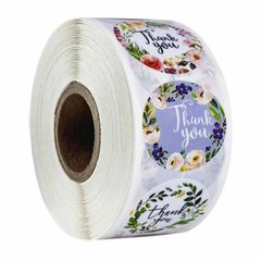 Thank You Stickers Roll of 8 Floral Designs 1 Inch Round Self-Adhesive Stickers