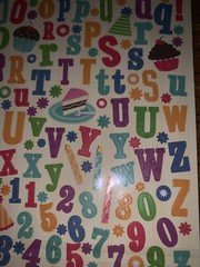 K&Company Confetti Alphabet Letters Birthday Party Hats Cup Cake Candles Sticker