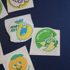 Vtg 80s Trend Scratch & Sniff Sticker Lot- Green Holiday Pear Grape Fruit Ghost