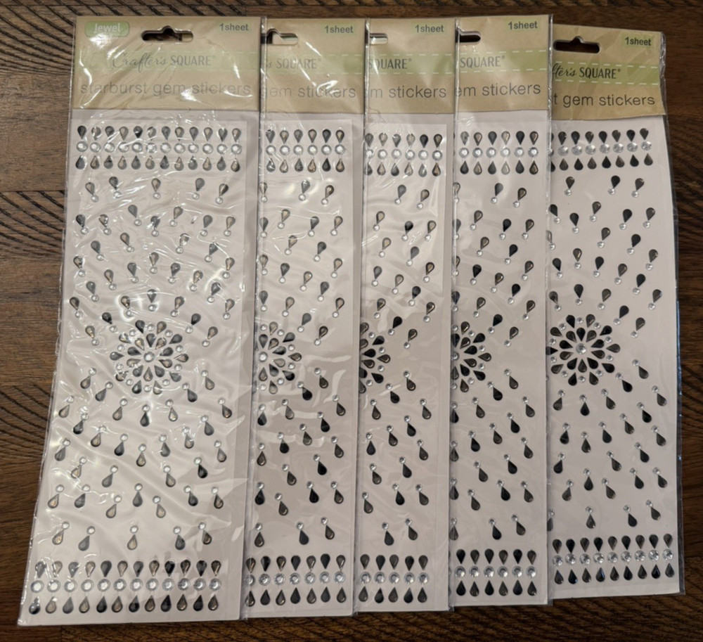 Lot of 5 Sheets Crafters Square JEWEL STARBURST GEM STICKERS 3.75″ X 10.25″