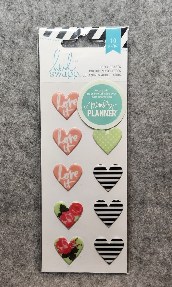 Heidi Swapp, Hello Beautiful Collection, Puffy Stickers, Hearts, Roses, Stripes