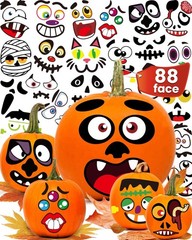 Halloween Pumpkin Stickers – 88 Funny Face Decorating Kit for Kids’ Crafts & Par