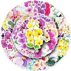 Elegant Orchid Flowers Vinyl Stickers, 50 PCS Waterproof Realistic Floral Decals