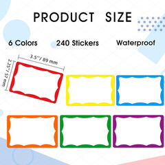 6 Classic Colors Name Tag Stickers,240Pcs Waterproof Stickers Name Tags 3 1/2 X