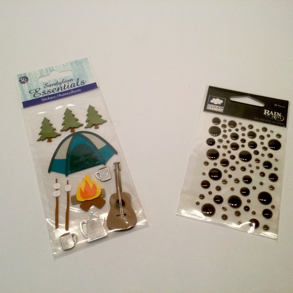 SandyLion Camping Stickers Cloud Rain Dots Dimensional Tent S’mores Fire Guitar