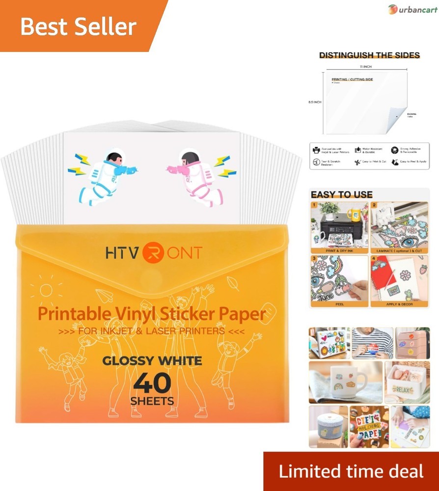 40-Piece Waterproof Glossy Printable Vinyl Sheets for Inkjet & Laser Printers