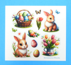 Easter Bunnies, Basket Of Eggs & Tulips Mini Stickers Sheet
