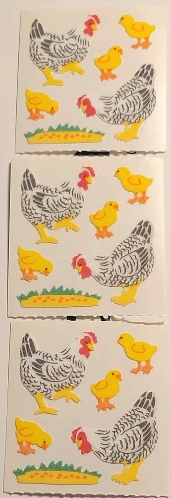 Sandylion Fuzzy Multicolor Farm Chicken & Chick Stickers 3 Sheets Scrapbooking