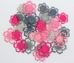 Lacy Flowers Paper Die Cut Embellishments scrapbooking 20 pc Grey Pink