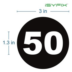 iSYFIX Black Consecutive Number Stickers – 1 to 50, 3-inch, 1 set – Vinyl Sel…