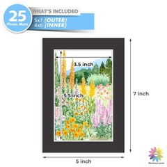 Mat Board Center, Pack of 25, 5×7 for 4×6 Black Mats – Acid Free, 4-ply Thicknes
