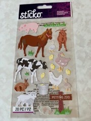 STICKO STICKERS FARM ANIMALS PERTING ZOO PIG HORSE COW GOAT RABBIT 20PCS