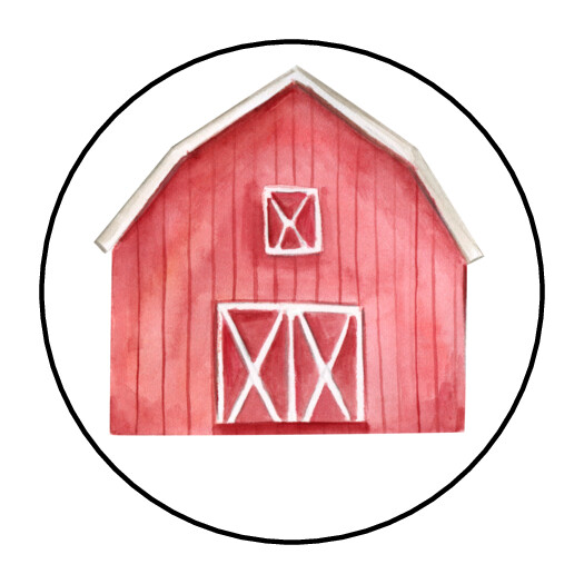 30 1.5″ FARM RED BARN BIRTHDAY BABY SHOWER FAVOR LABELS ROUND STICKERS***