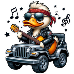 Rock & Roll Rubber Duck Vinyl Sticker Cute Kawaii Guitar Music Off-Road Decal