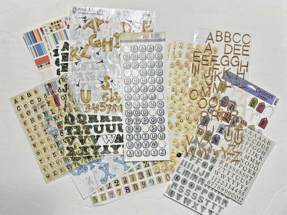 Vintage Scrapbook Alphabet LOT – 13 Sets of Random Theme Shaped Letters/Numbers