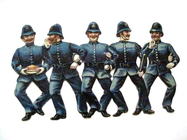 Fantastic Vintage Die Cut of Five British Peace Officers Locking Arms *