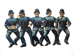 Fantastic Vintage Die Cut of Five British Peace Officers Locking Arms *