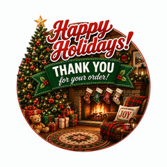 20 Happy Holidays Thank You for Your Order Round Christmas Stickers 2″