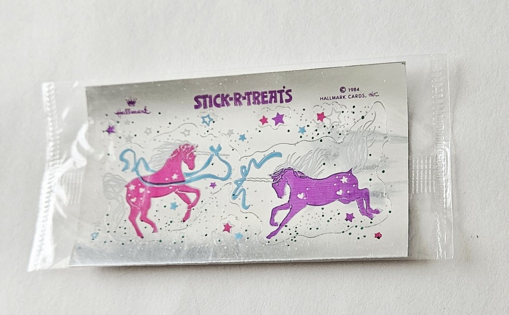 Vtg Stick R Treats Stickers NIP Hallmark Foil Unicorns 1984 Halloween Reflective