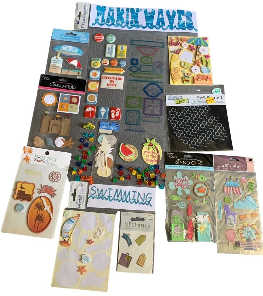 Scrapbooking Beach & Summer Stickers Collection – 17 Packs Mixed Designs Sizes