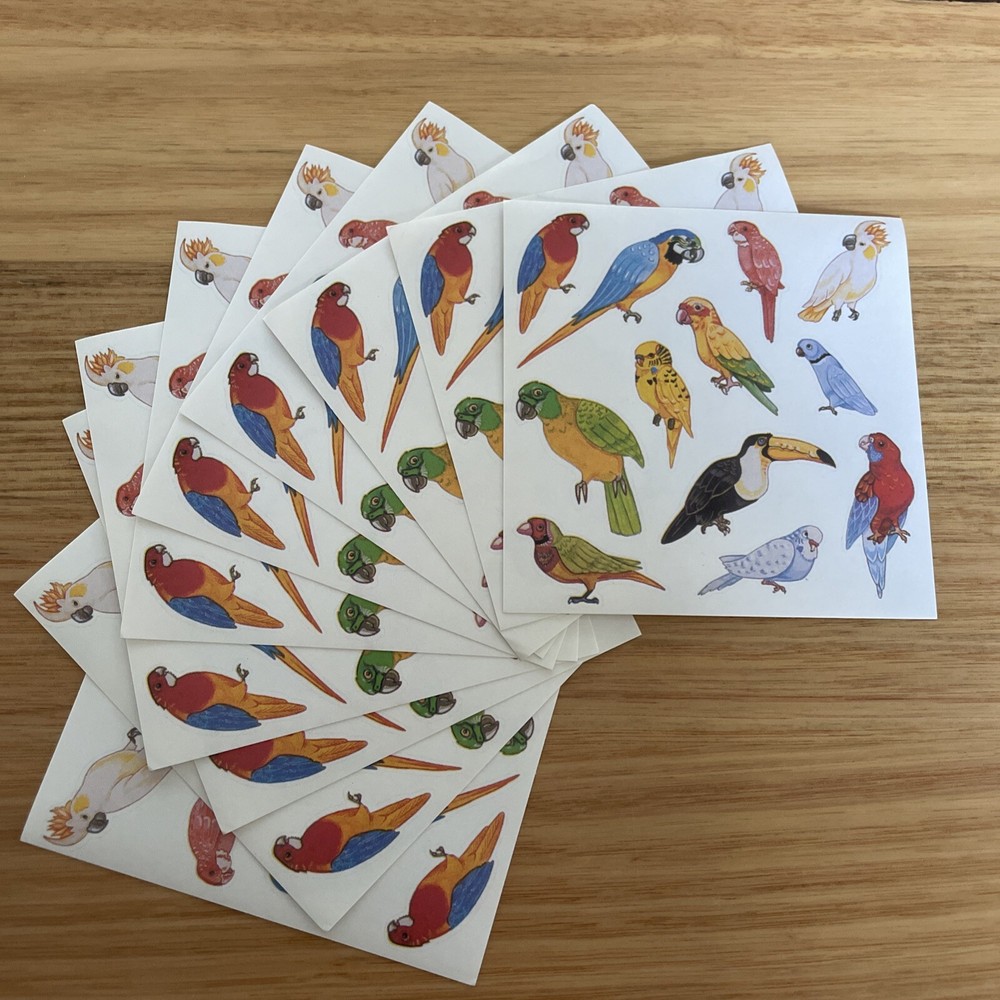 10 Sticker Sheets Unique Colourful Australian Birds Wildlife multicoloured