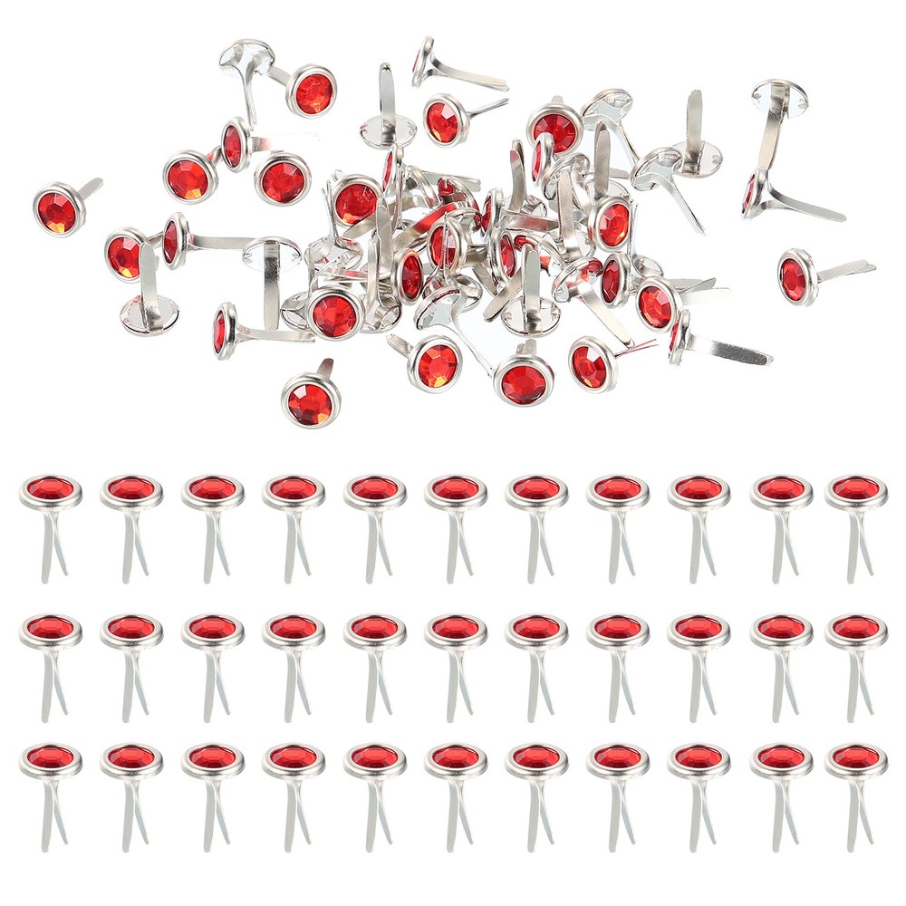 250 Pcs Paper Fasteners Mini Metal Rhinestone Fastener Red 0.5″x0.3″
