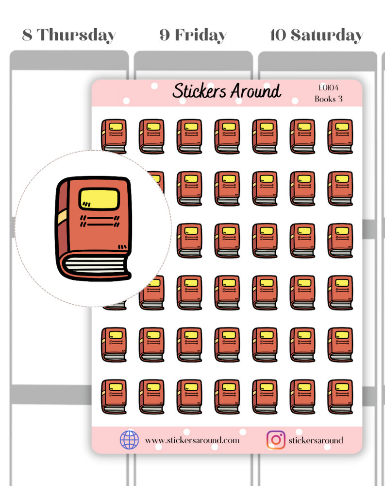 Book Icon Planner Sticker, Reading Book Sticker, Calendar and Bullet Journal