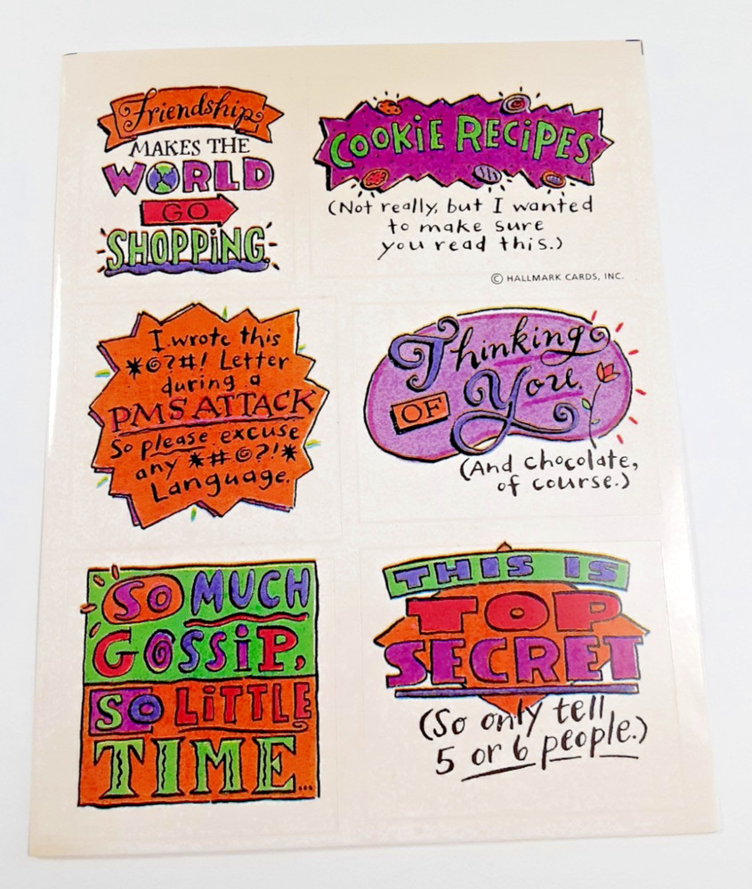 vintage Hallmark funny letter writing sticker sheet *damaged*