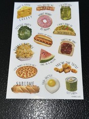 FOOD SNACKS STICKERS✨🧀🥓🥬🌮🌭🍉🍕🥚✨6” X 4”✨EGGXACTLY✨DONT WOORY BE HAPPY✨😋💫