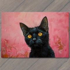 STICKER Black Cat Yellow Eyes Pink Pet Background Painting Cute Fun Feline
