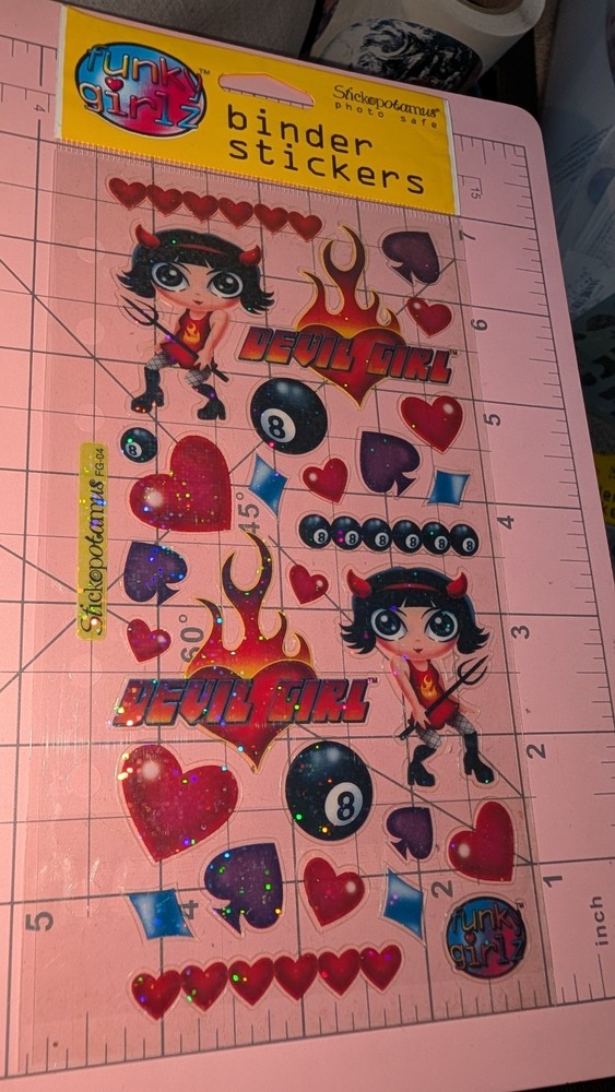 Vintage Stickers Stickopotamus Funky Girlz Devil Girl Sparkle 1 Sheet New Pack