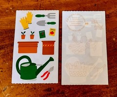 Mrs. Grossman Two Half Strips ~ Planter & Garden Tools…Sprinkler, Gloves.