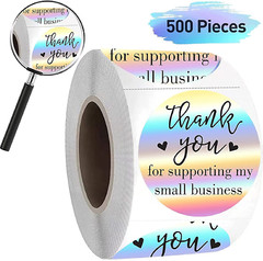 1 Roll-500pcs 1.5» Rainbow Stickers Thank you Holographic Round Sealing Labels