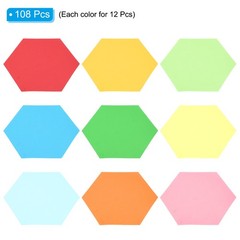 108 Pcs 5.1×6″Cutouts Paper Hexagon Assorted Color Paper Multicolor