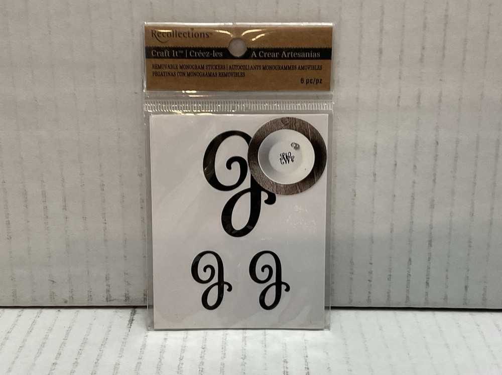 RECOLLECTIONS Removable Monogram Stickers Letter J ~ 6 pcs – BLACK