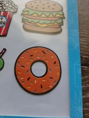 STAPLES PLASTIC RAISED JUNK FOOD STICKERS. ICE CREAM DOUGHNUT POPCORN BURGER